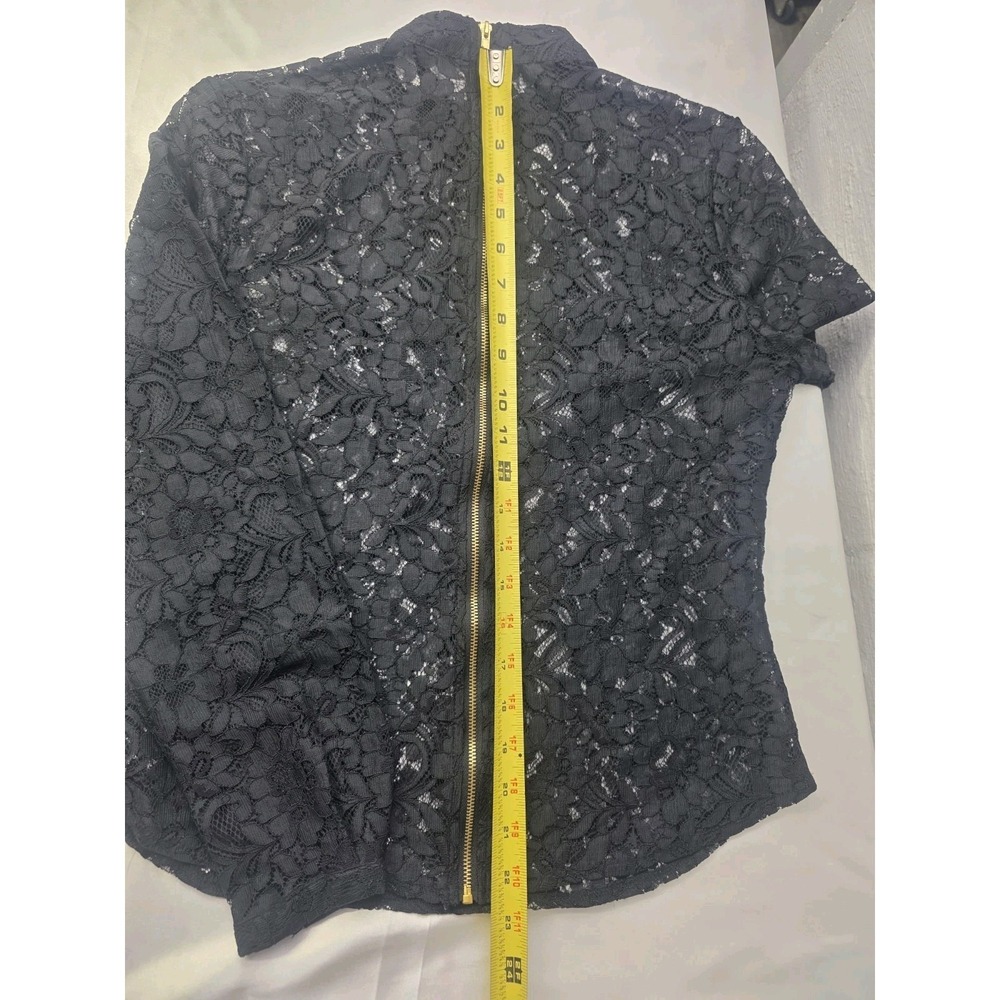Justfab Black Lace Long Sleeve Top Blouse Women's Size S Elegant Back Full Zip - Picture 5 of 6